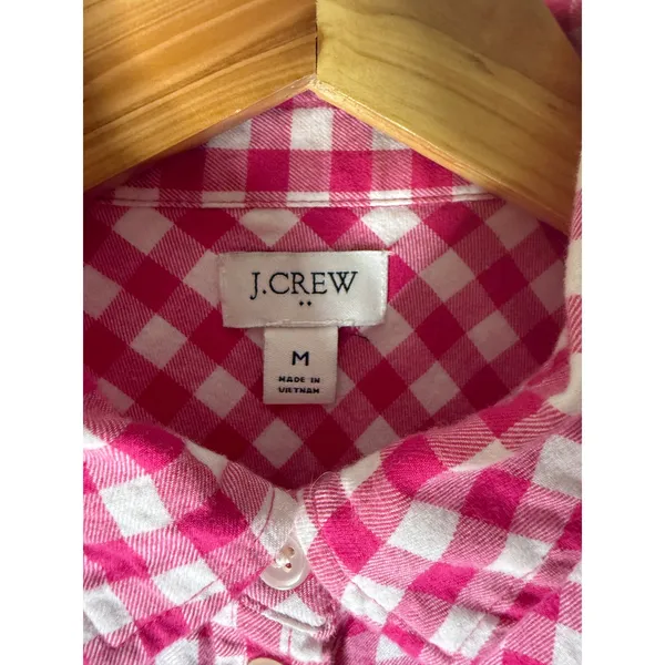J crew factory pink white gingham check flannel cotton collar button down size m - Image 3