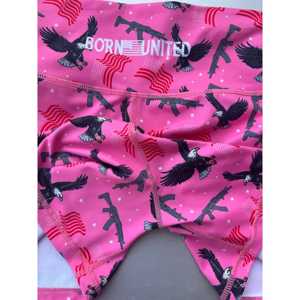 Born United Womens Pink Patriotic Eagle Flag Rifle Compression Shorts‎ Size M - Image 6