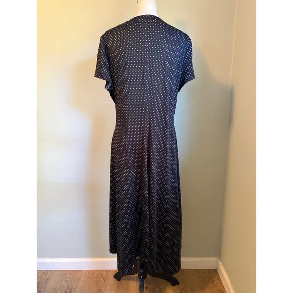 Perceptions Polka Dot Faux Wrap Midi Dress Gold XL Short Sleeve retro rockabilly y2k whimsig - Image 3