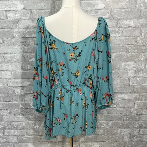 Maurices Teal Floral Babydoll Top - Image 5