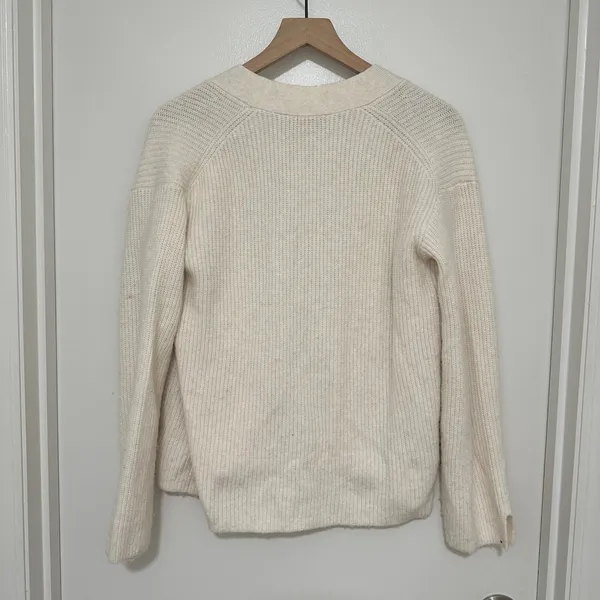 LOFT | Women's Cream Knit Button Front Ribbed Long‎ Sleeve Cardigan Sweater, S - Image 2
