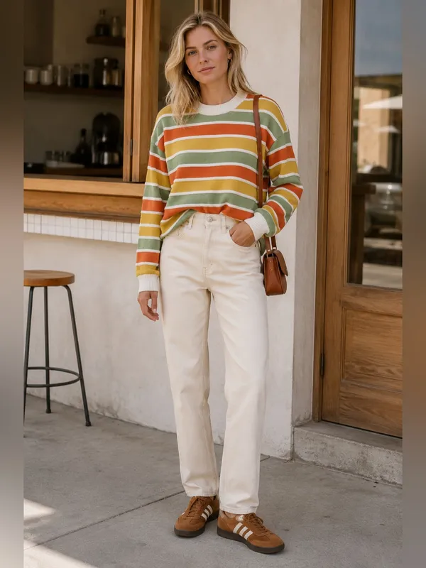 Striped Knit Sweater Small Wool Blend 90s Grunge Indie Skater Retro Crewneck EUC - Image 5
