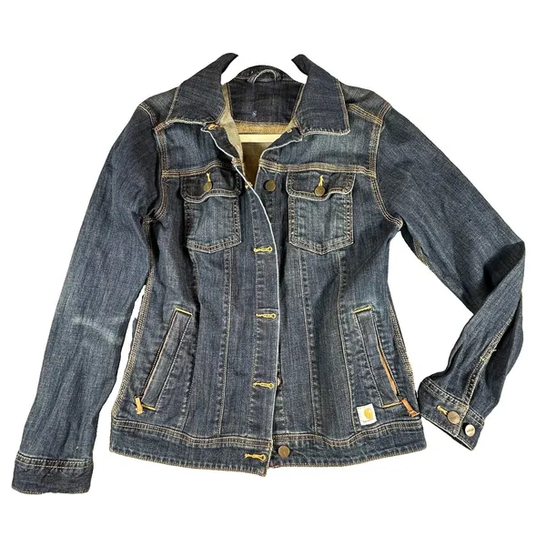Carhartt Jacket Trucker Brewster Dark Wash Denim Jacket Womens Medium Western - Image 2