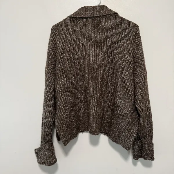 Varley Amelia Half Zip Knit Wool Blend Sweater Brown Flecked Boucle Size Small - Image 5