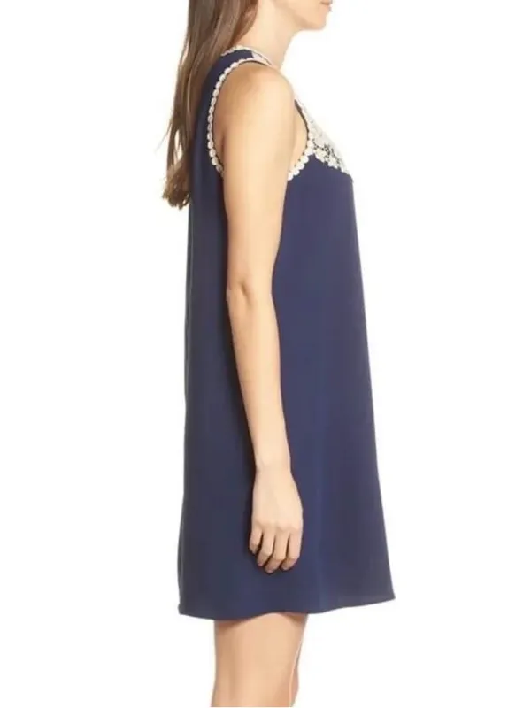 Lilly Pulitzer Navy Nala Shift Dress 4 Gold Crochet Lace Neckpiece Preppy Summer - Image 4