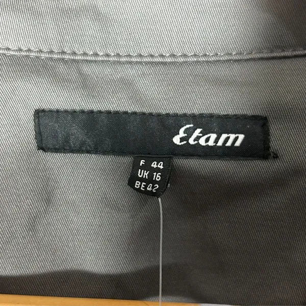 NEW Etam Trench Coat Womens US 12 Gray Double Breasted Belted‎ Stretch Jacket - Image 3