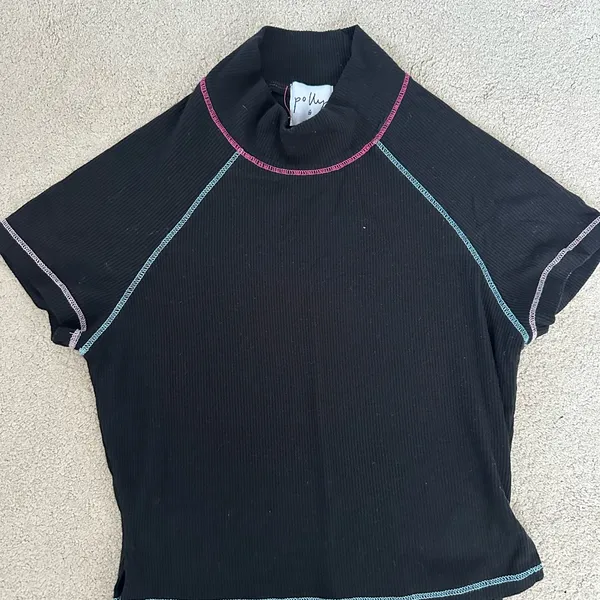 Princess Polly Black Ribbed Crop Top with Colorful Trim - Image 2