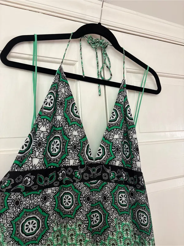 Alice & Olivia Alette Halter Maxi Dress Green‎ New Size 12 NWT Bandana Print - Image 5