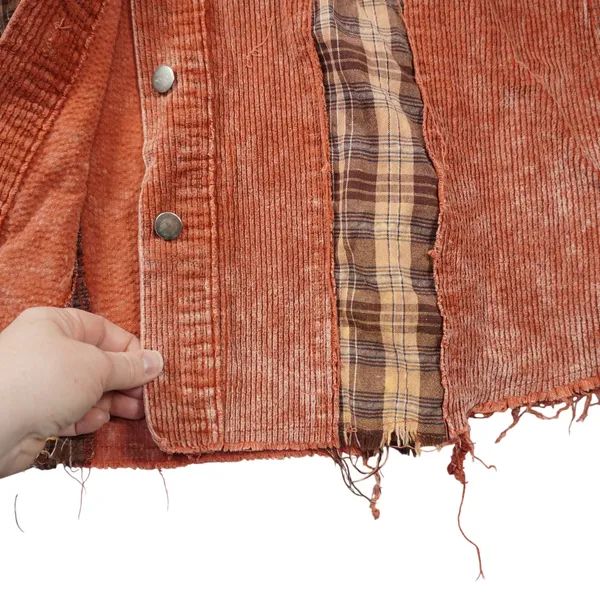 POL Large Corduroy Plaid Mixed Media Shacket Rust Orange Distressed Boho Country - Image 6