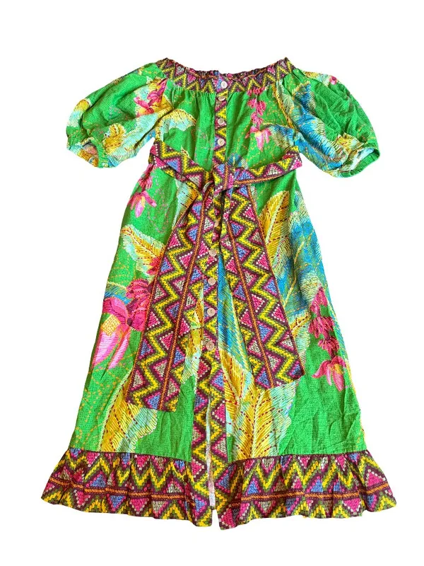 Farm Rio Banana Leaves Off-the-Shoulder Midi Dress Bright Colorful Size Small - Image 3