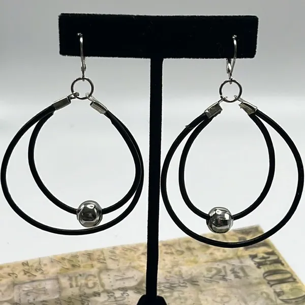 Double Leather Corded Dangling Earrings w/ Silver-Tone Bead Choice of Closure - Image 12