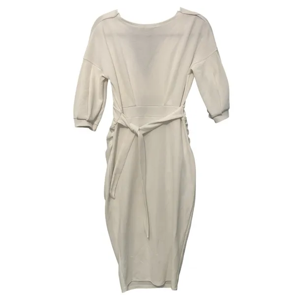 Boohoo Womens Dress White Surplice V-Neck Tie Waist Midi Size 8 - Image 2