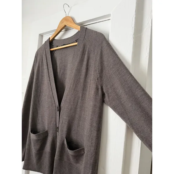 Banana Republic Wool Womens Taupe Brown V-Neck Button Front Pocket Cardigan - Image 10
