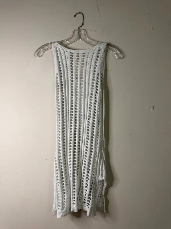 Women’s White Crochet Knit Sleeveless Dress - Image 3