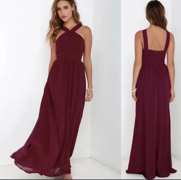 LuLus Wmns Magenta Flowy Maxi Lined Halter Air of Romance Dress Sz L Bridesmaid - Image 2