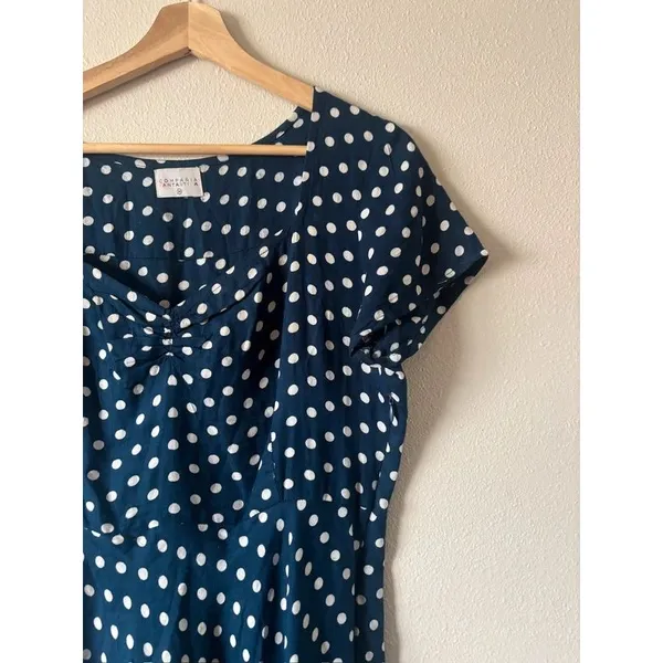 Compania Fantastica Spanish Navy White Polka Dot Indie Mini Dress Size Medium - Image 3