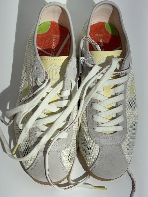 NWT FP Movement Lacoste Women’s Cream & Yellow Mesh Suede Club Low Sneakers - Image 13