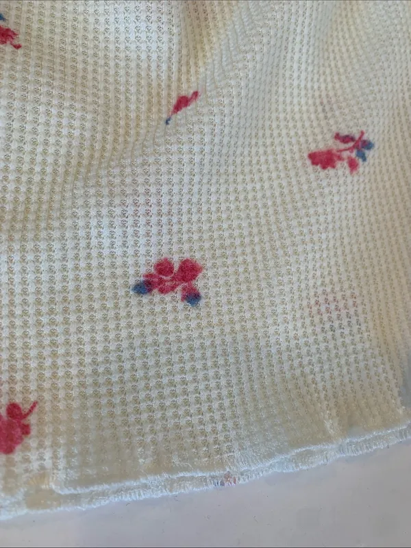 Women’s Small Cream with Pink Flowers Waffle Knit Lounge or Pajama Shorts - Image 3