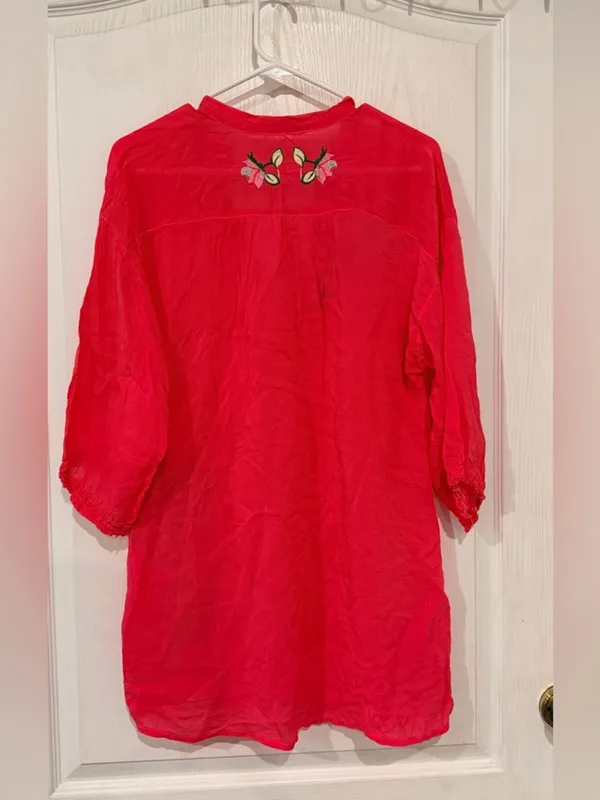 Final Price Johnny Was Hot Pink Embroidered Button-Front Tunic - Image 9