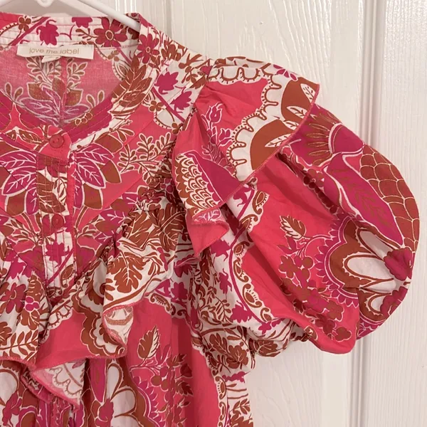 Love The Label Tatiana Floral Mini Ruffle Dress Clementine Pink Print Size Small - Image 6