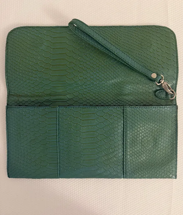 Urban Outfitters Deena & Ozzy Green Snake Embossed Wristlet Clutch - Image 6