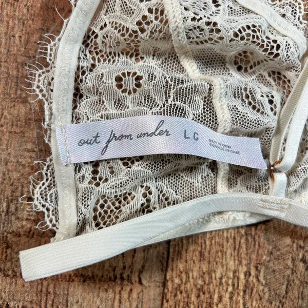 Out From Under Ivory Eyelash Lace Triangle Bralette Adjustable Boho Lingerie L - Image 6