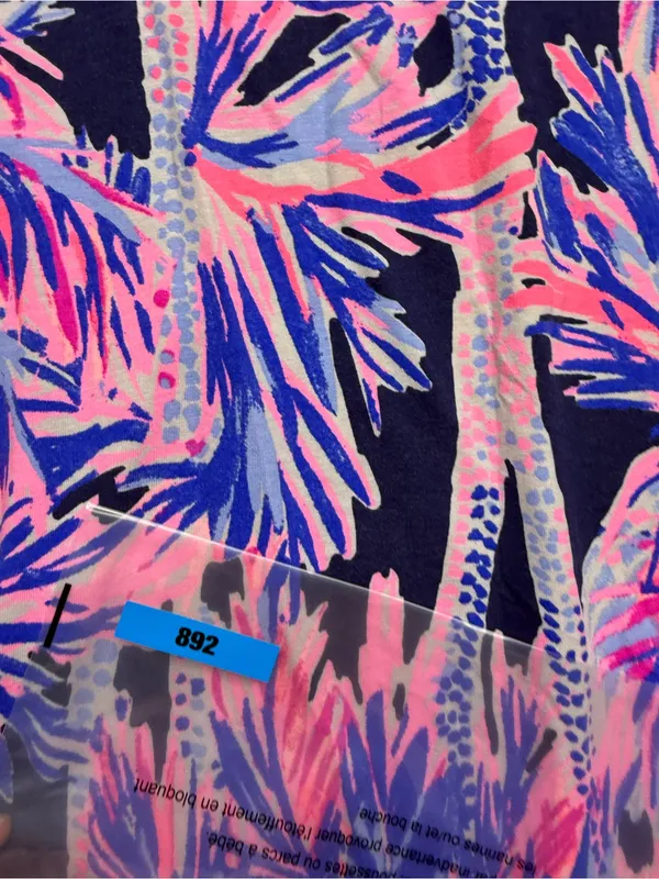 Lilly Pulitzer WomansLarge Tassel Hem Tropical Print Navy & Pink 1/4 sleeves - Image 7