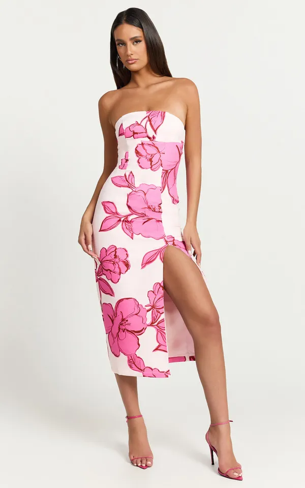 New Showpo Shantelle Midi Dress Strapless Bodycon Back Split Dress Size Large - Image 2