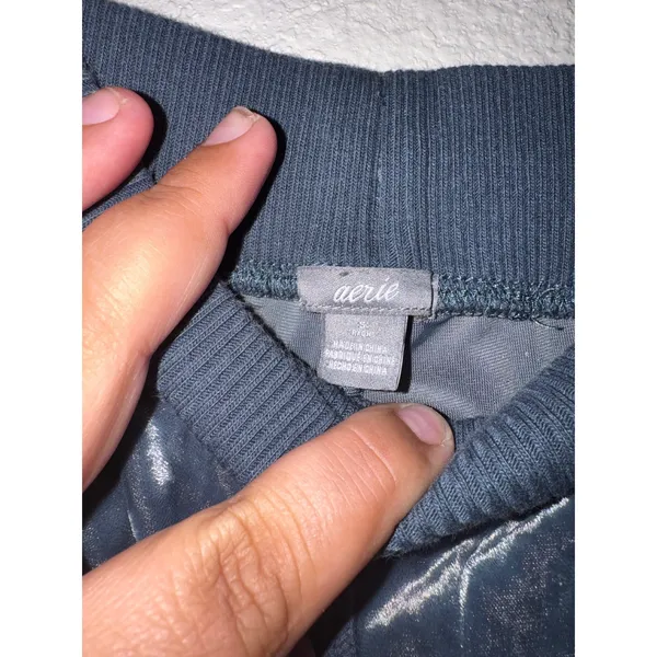 Aerie Women Navy Blue Crushed Velvet Joggers Drawstring Waist Pockets Size S - Image 3