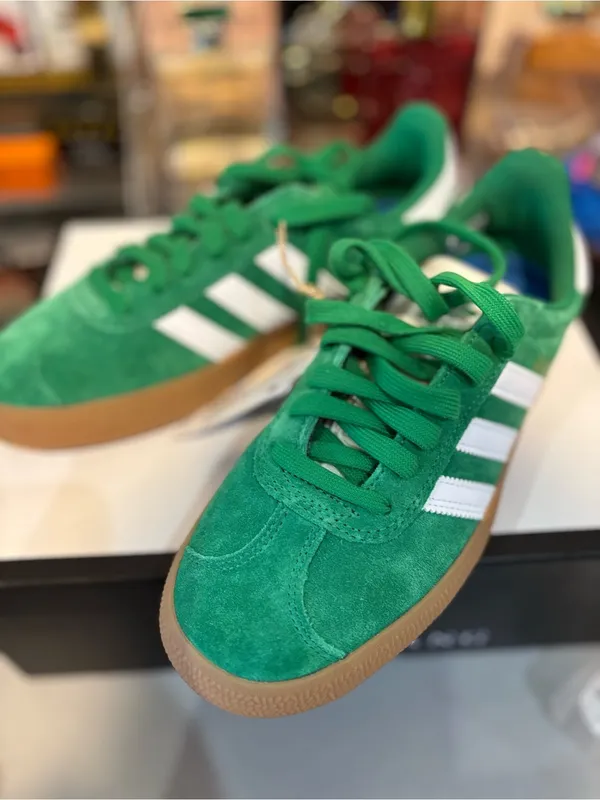 adidas Gazelle Green Suede Sneakers with White Stripes and Gum Sole - Image 4