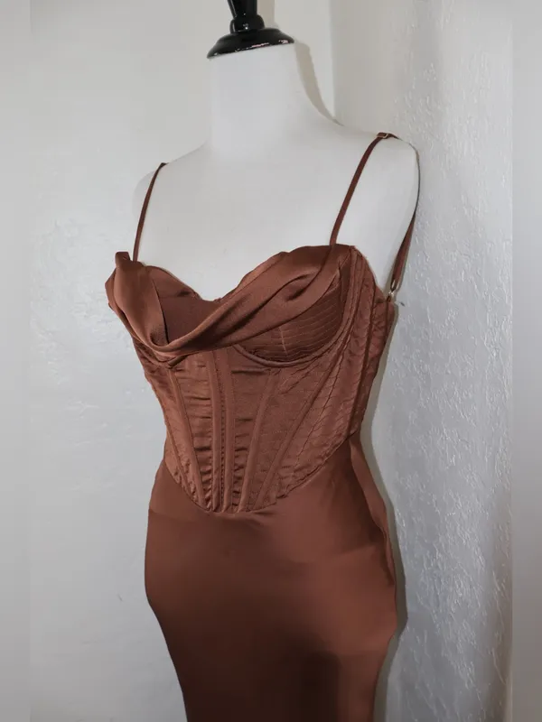 House of CB Brown Satin Corset Maxi Dress XS - Image 4