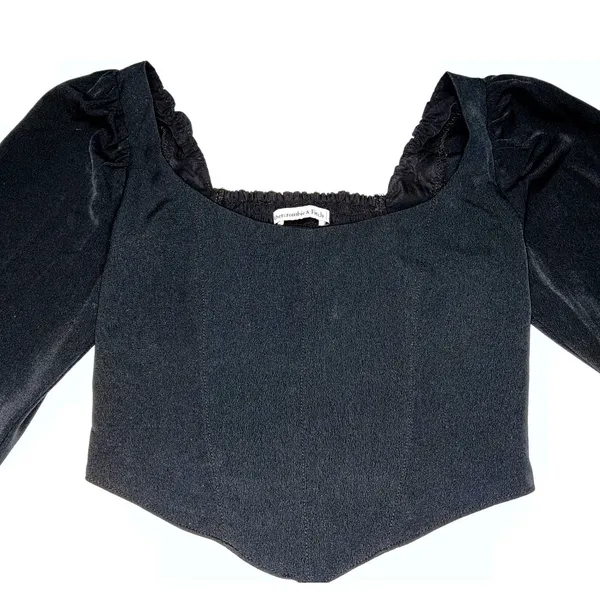 Abercrombie‎ & Fitch Sweetheart Long Sleeve Cropped Corset Top XS Black EUC - Image 3