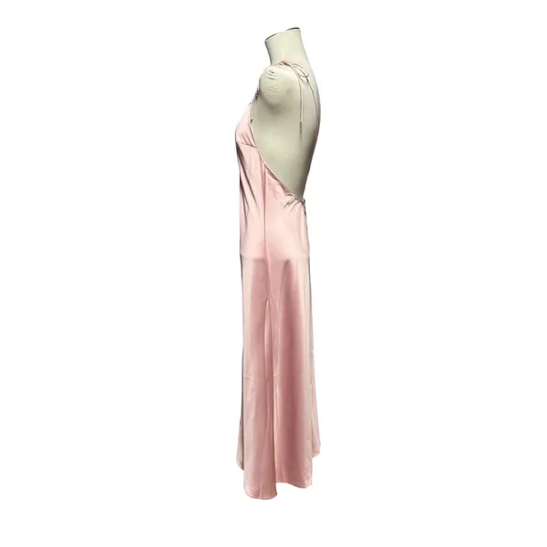 Victoria's Secret Satin Midi Slip Dress Adjustable Tie Straps Light Pink Medium - Image 3