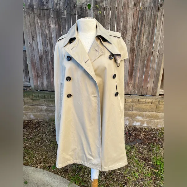 Banana Republic Khaki Double-Breasted Cape Coat Classic Preppy academia fall M - Image 5