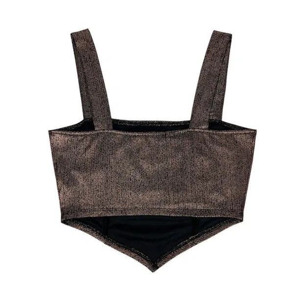 Forever 21 Bronze Brown Gold Metallic Crop Top Square‎ Neck Size Medium - Image 2