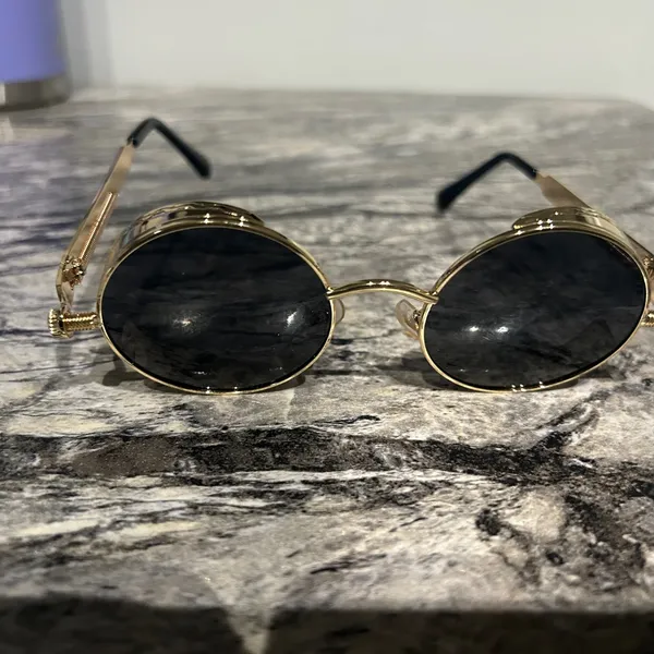 Round Gold and Black Sunglasses - Image 12