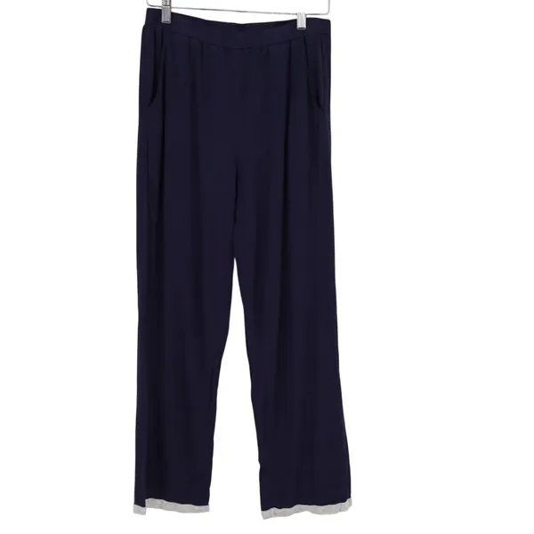 Trousers Womens Medium Navy Cotton Stretch Slash Pockets Elastic Waist Wide Leg - Image 2