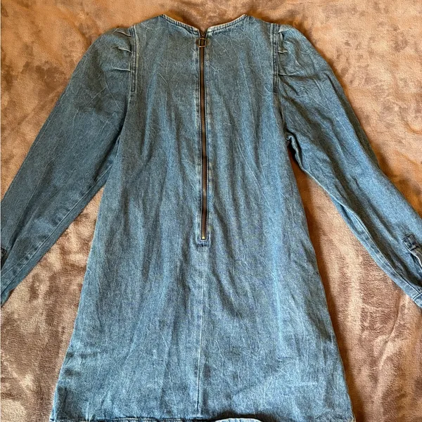 Free People Dress Womens 0 Blue Mini Denim Self Control Jean Puff Sleeve A Line - Image 6