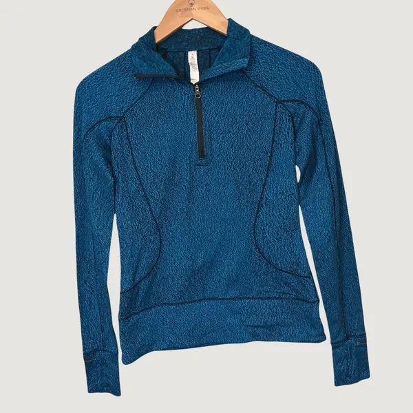 Lululemon Blue Black Static Print Half Zip Pullover Long Sleeve Top Size 4 - Image 2