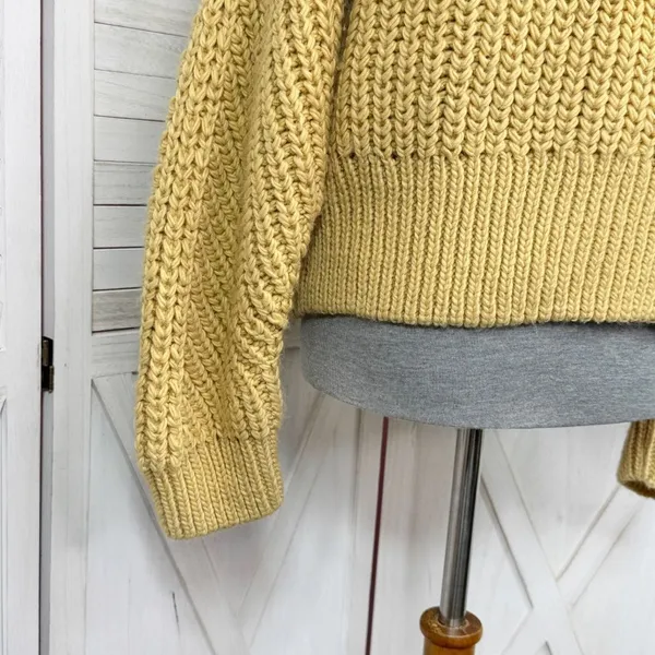 H&M Chunky Knit Funnel‎ Neck Barrel Sleeve Crop Sweater Yellow Medium - Image 6