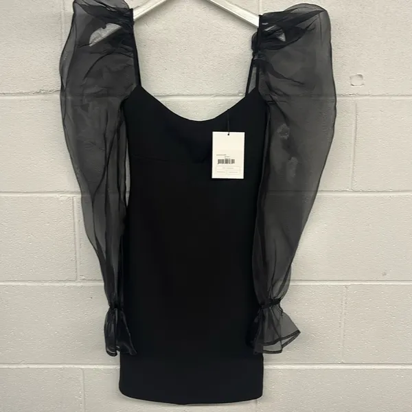 New nwt Nookie Sz xxs 00 Eleganza Mini Dress black, long sleeve LB tulle stretch - Image 5