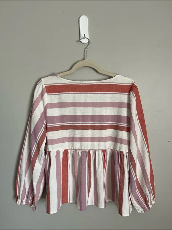 AMERICAN EAGLE Striped Linen Blend V-Neck Peplum Babydoll Top Sz S - Image 6