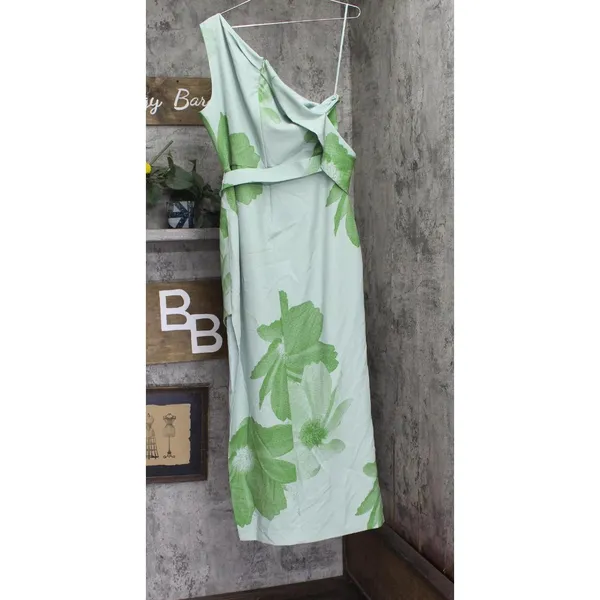 NWT Jewel by Badgley Mischka Print One Cold Shoulder Dress Gown Green / Multi 16 - Image 5