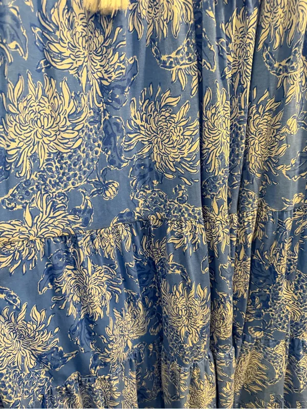 Lilly Pulitzer Blue and White Sleeveless Floral Maxi Dress with Tassel Tie - Image 3