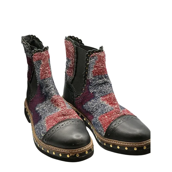 Free People Brayden Western Booties Black Kilim Woven Studded Leather 37 Womens - Image 13