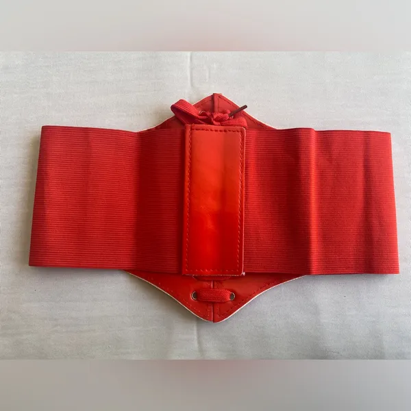 Corset Style Wide Girdle‎ Red Fashion Elastic Faux Leather Skinny Elastic Waist - Image 15