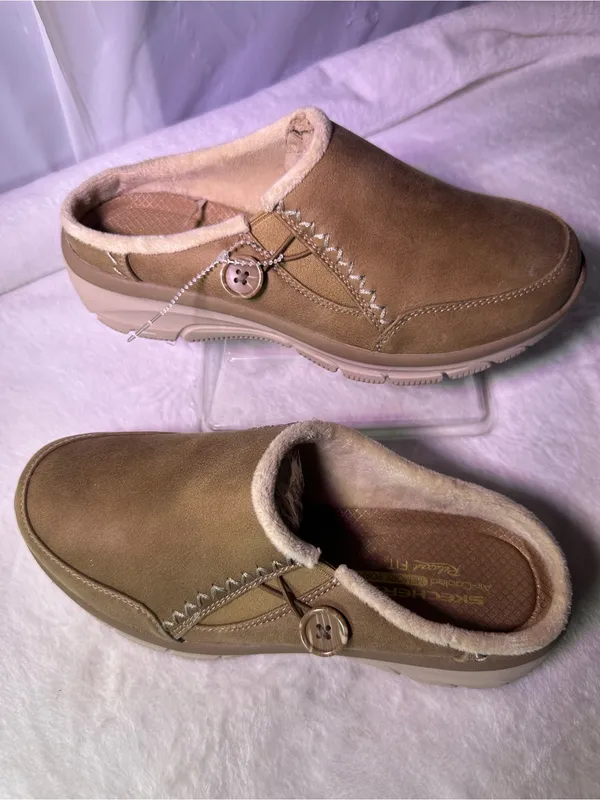 Skechers Women's Slip-On Mule in Tan with Button Accent - Image 2