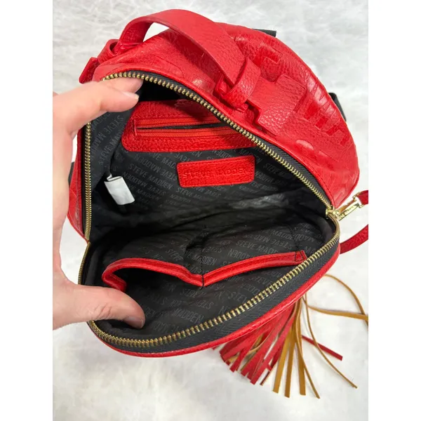 Steve Madden Red Embossed Logo Mini‎ Backpack with Tassel Gold Tone Hardware - Image 5