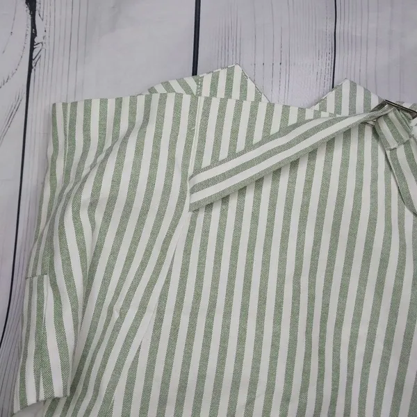 Cider Green And White Striped Women's Cropped Preppy Coastal Corporate Vest NWT - Image 8