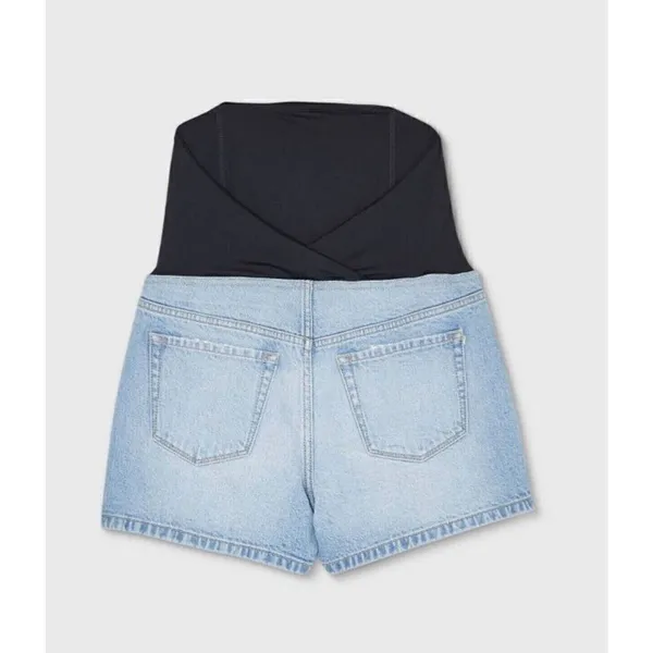 Isabel Maternity Over Belly MIDI Maternity Light Wash Jean Shorts Size 4 - Image 2